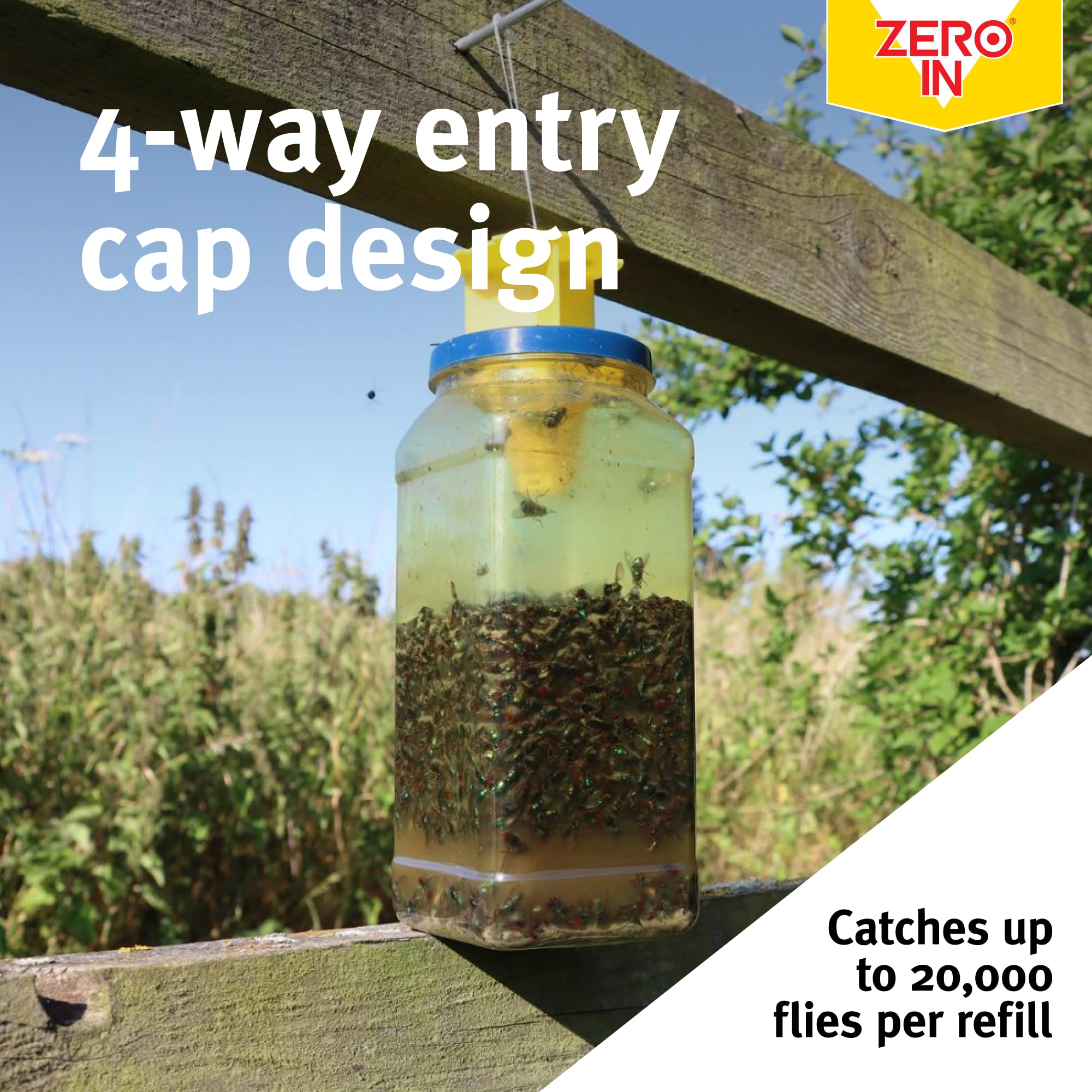 Zero In Outdoor Fly Trap - Ready-Baited Outdoor Fly Catcher, Twin Pack - Non-Toxic, Insect Trap to Attract & Trap Bugs - Suitable for Garden & Outdoor Use, Lasts up to 2-3 Weeks